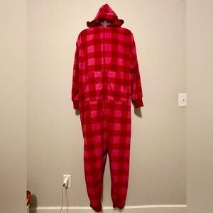 EUC | Torrid Sleep Red and Pink Plaid Hooded Onesie | Size 1/2